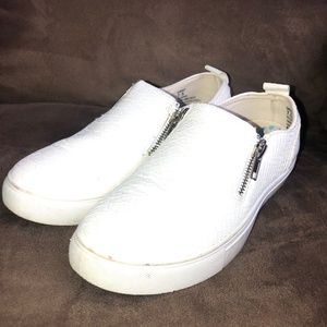 White Leather Snake Steve Madden Enriko Slip Ons